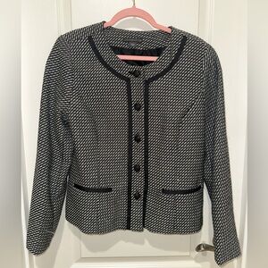Vintage Covington Women’s Suit Jacket Black White Silver Short Blazer Medium